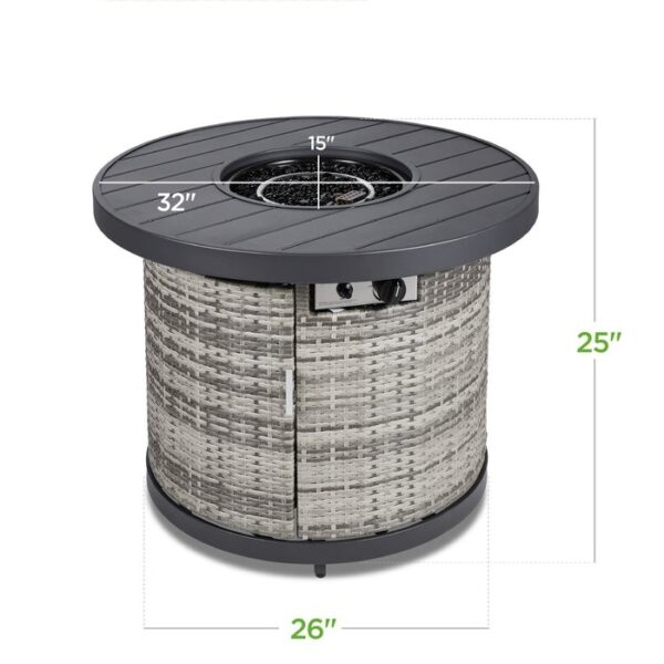 50,000 BTU Grey Wicker Round LP Gas Propane Fire Pit w/ Faux Wood Tabletop and Cover - Image 5
