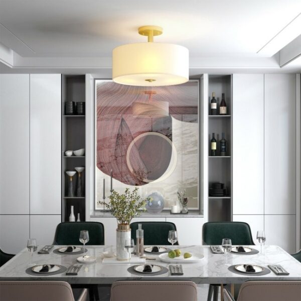 Modern 3-Light Ceiling Mount Glass Pendant Drum Lamp Chandelier White Bronze - Image 2