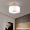 Modern 3-Light Ceiling Mount Glass Pendant Drum Lamp Chandelier White Bronze - Image 3