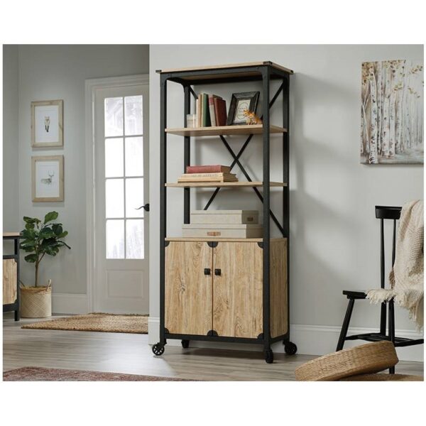Mesquite FarmHome 3 Tier Entryway Bookcase Storage Cabinet Fixed Casters - Image 2