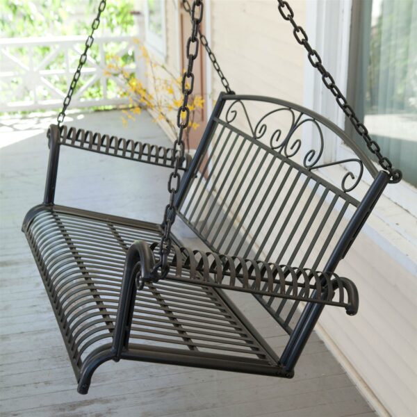 Wrought Iron Outdoor Patio 4-Ft Porch Swing in Black - Image 2