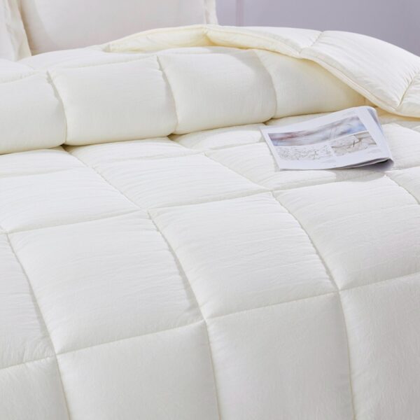 Queen Size Off White 3 Piece Microfiber Reversible Comforter Set - Image 2