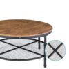 FarmHome Industrial Wood Steel Coffee Table 2-Tier Round with Storage Shelves - Image 3