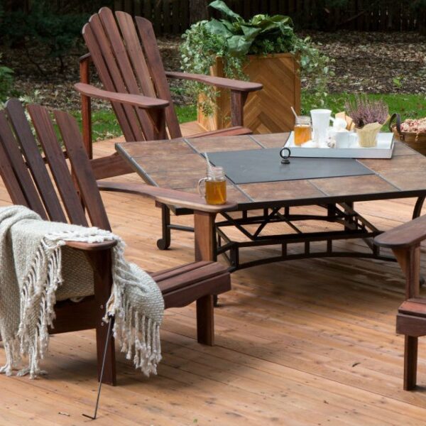 5 Piece Dark Amber Deluxe Adirondack Chair Natural Wood Burning Fire Pit Chat Set - Image 4