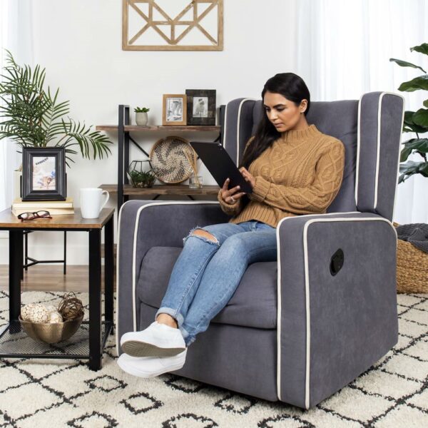 Modern Gray Wingback Polyester Upholstered Swivel Recliner Rocking Chair - Image 2