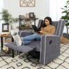 Modern Gray Wingback Polyester Upholstered Swivel Recliner Rocking Chair - Image 3