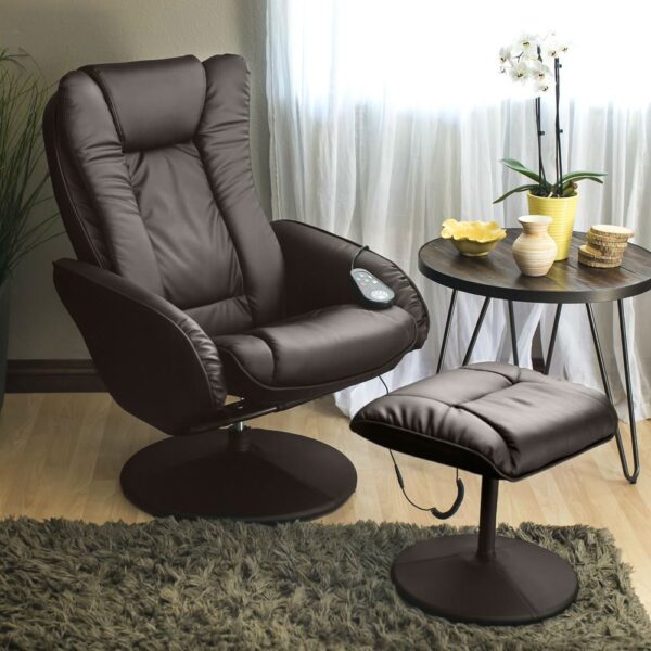 Sturdy Brown Faux Leather Electric Massage Recliner Chair w/ Ottoman - Image 2