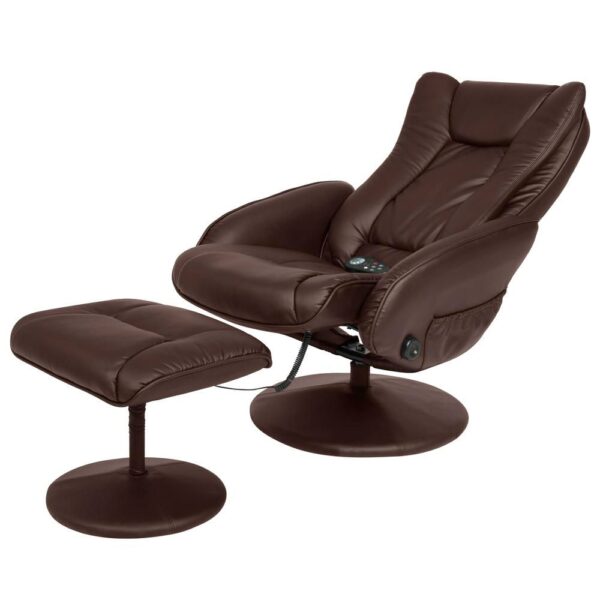 Sturdy Brown Faux Leather Electric Massage Recliner Chair w/ Ottoman - Image 3
