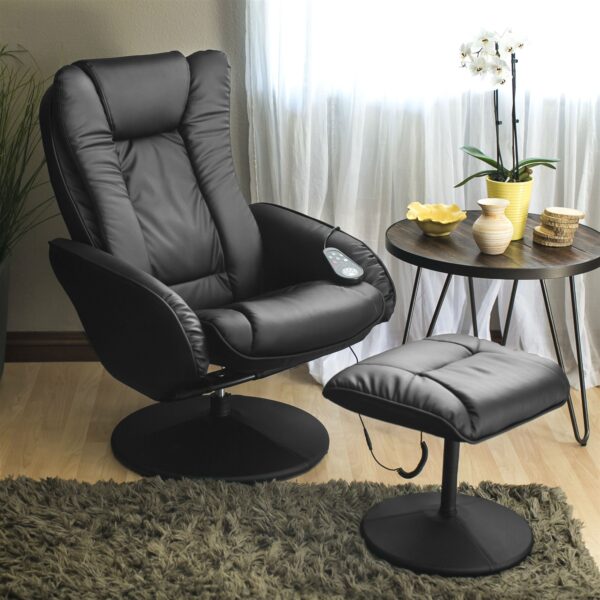 Sturdy Black Faux Leather Electric Massage Recliner Chair w/ Ottoman - Image 2