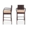 Set of 2 Brown Indoor/Outdoor Wicker Bar Stools w/ 2 Tan Cushions - Image 2