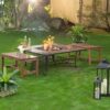3 Piece Natural Wood Burning Backless Benches Fire Pit Table Set - Image 3