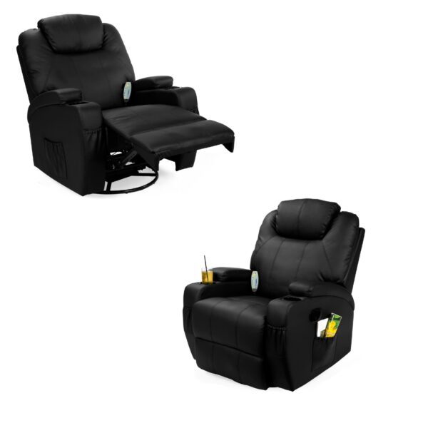Black Swivel Heat & Massage Recliner Chair 5 Modes Remote Control - Image 2
