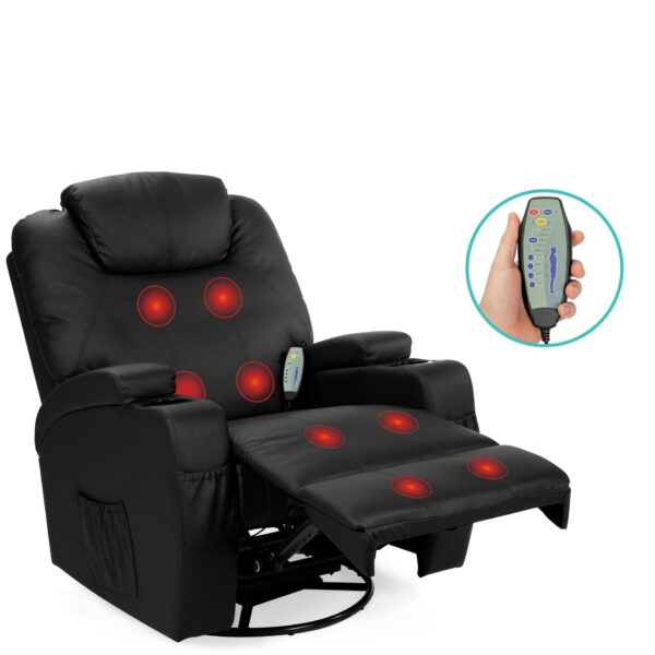 Black Swivel Heat & Massage Recliner Chair 5 Modes Remote Control - Image 3