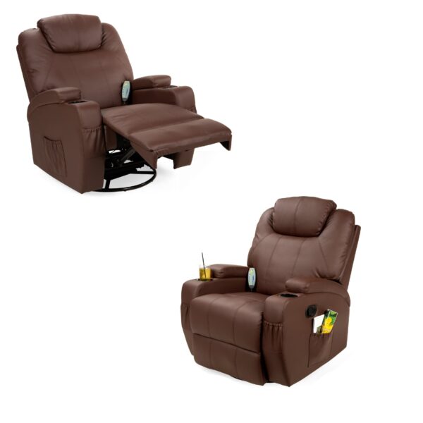 Brown Swivel Heat & Massage Recliner Chair 5 Modes Remote Control - Image 2