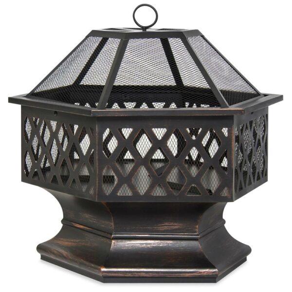 24 Inch Steel Distressed Bronze Lattice Design Fire Pit With Cover - Image 2