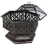24 Inch Steel Distressed Bronze Lattice Design Fire Pit With Cover - Image 3