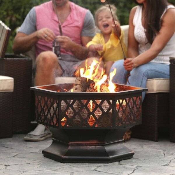 24 Inch Steel Distressed Bronze Lattice Design Fire Pit With Cover - Image 5