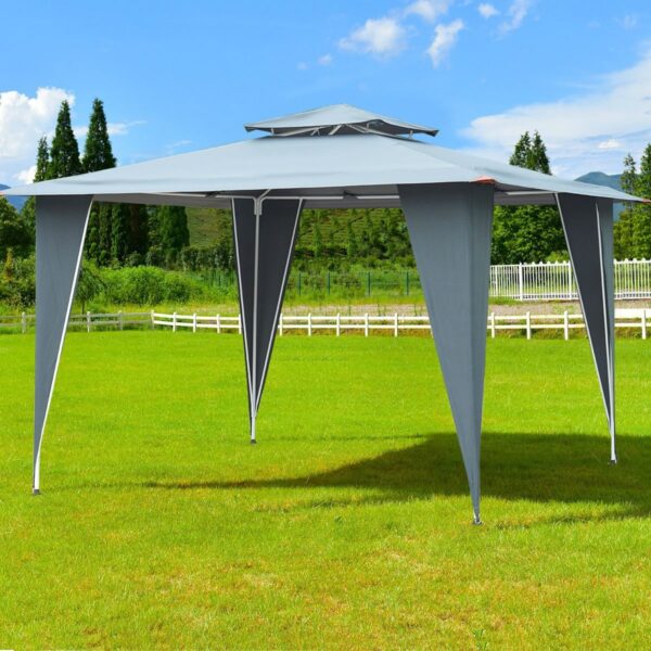 11.5ft x 11.5ft Steel Gazebo Canopy Awning Tent Gray - Image 4