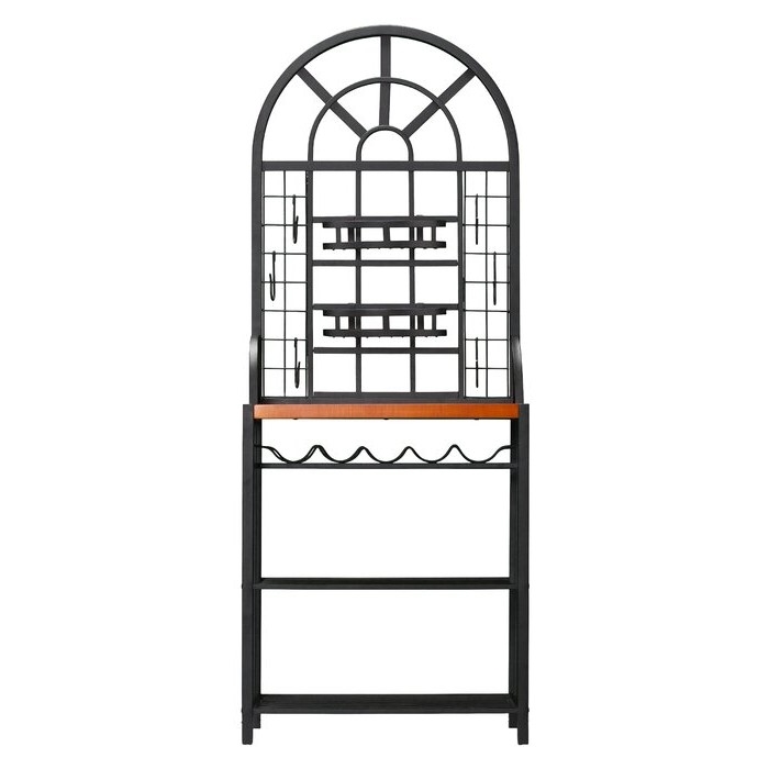 Farmhouse 3 Tier Steel Wood Top Utility Hooks Kitchen Baker's Wine Rack