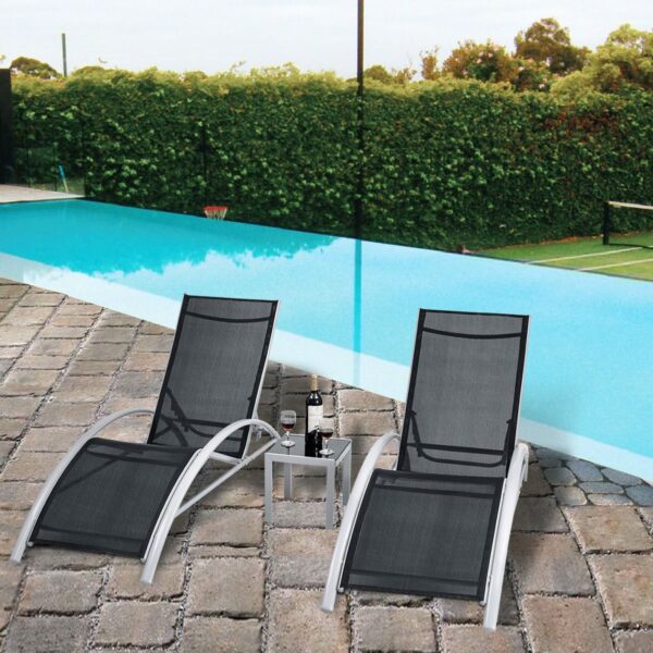 3 Piece Complete Black Outdoor Patio Pool Lounger Set - Image 2