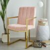 Modern Rose Velvet Channel Tufted Brass-Plated Retro Office Chair - Image 2