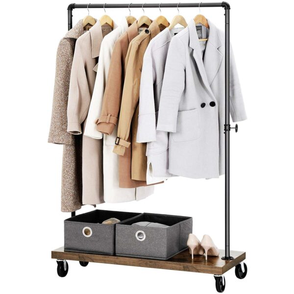 Rustic Industrial Laundry Pipe Garment Rack Lockable Wheels - Image 2