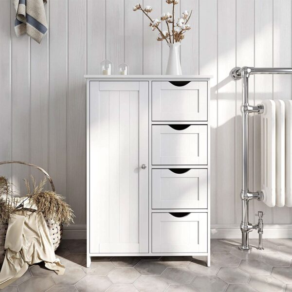 4 Drawer Adjustable Shelf White Bathroom Storage Cabinet - Image 2