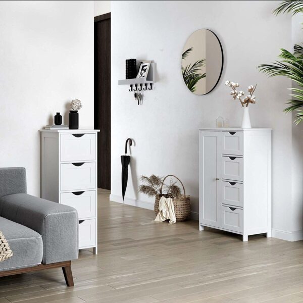 4 Drawer Adjustable Shelf White Bathroom Storage Cabinet - Image 3