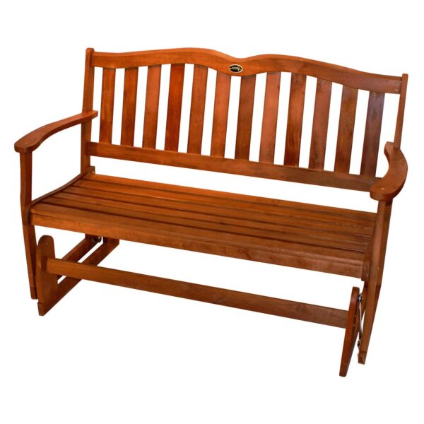 4-Ft Outdoor Patio Garden Love-seat Glider Chair in Natural Eucalyptus Wood - Image 2