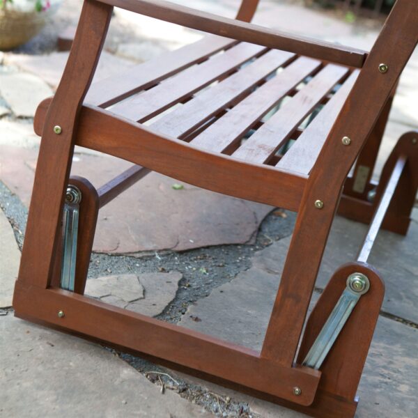 4-Ft Outdoor Patio Garden Love-seat Glider Chair in Natural Eucalyptus Wood - Image 4