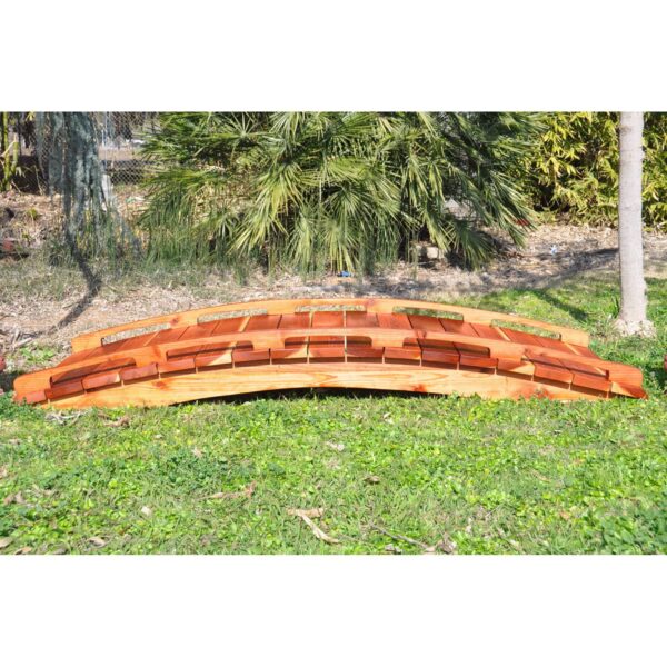 Japanese Style Functional 4-Ft Wood Garden Bridge in Outdoor Sealed Redwood - Image 2
