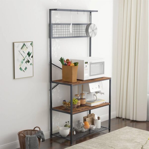 Modern Metal Wood 4-Shelf Kitchen Baker's Rack Microwave Stand - Image 2