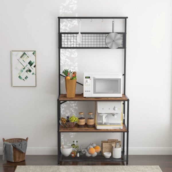 Modern Metal Wood 4-Shelf Kitchen Baker's Rack Microwave Stand - Image 3