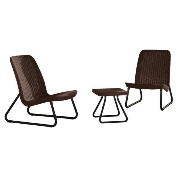 3-Piece Outdoor Patio Furniture Set in Brown Woven Rattan Resin - Image 2