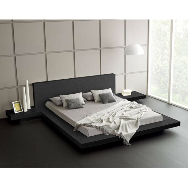 King Modern Platform Bed with Headboard and 2 Nightstand in Ash Black - Image 2
