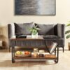 Modern 2-Tier Coffee Table with Magazine Book Holder Sling in Brown Wood Finish - Image 2
