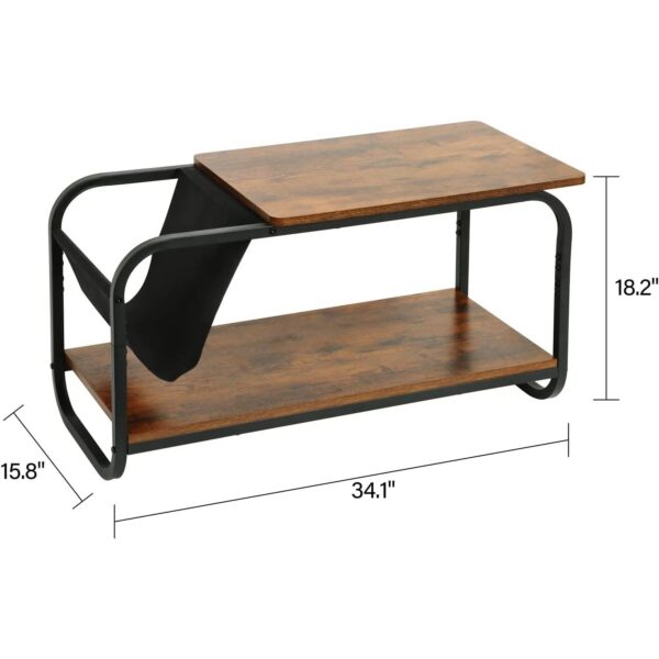 Modern 2-Tier Coffee Table with Magazine Book Holder Sling in Brown Wood Finish - Image 4
