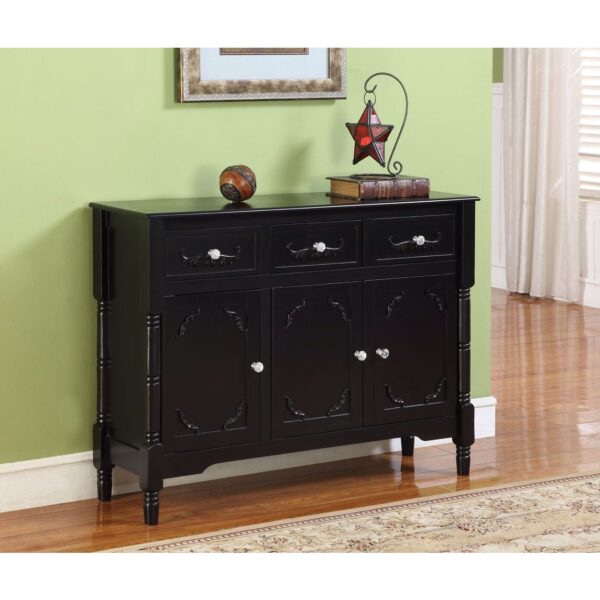 Solid Wood Black Finish Sideboard Console Table with Storage Drawers - Image 2