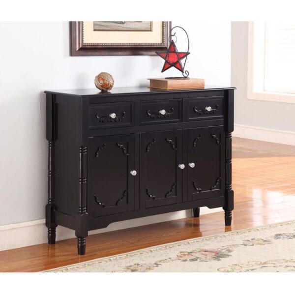 Solid Wood Black Finish Sideboard Console Table with Storage Drawers - Image 3