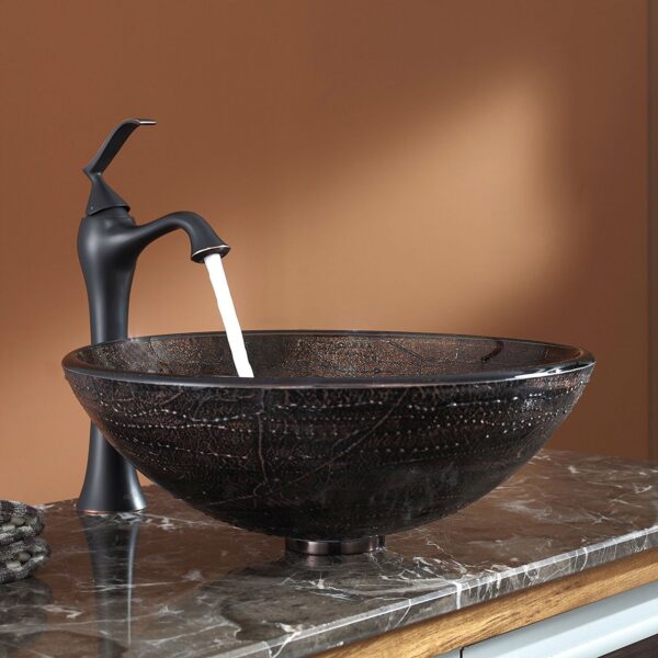 Modern 16.5 inch Round Copper Color Glass Vessel Sink - Image 4