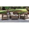 Modern Patio Table Ottoman in Brown Outdoor Weather Resistant Plastic Rattan - Image 3
