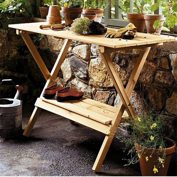Indoor Outdoor Wood Potting Bench Garden Table with Lower Shelf - Image 3