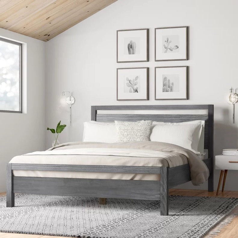 King Size FarmHouse Traditional Rustic Gray Platform Bed - Image 4