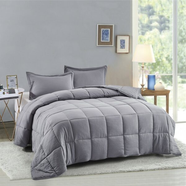 King Size Grey 3 Piece Microfiber Reversible Comforter Set - Image 2