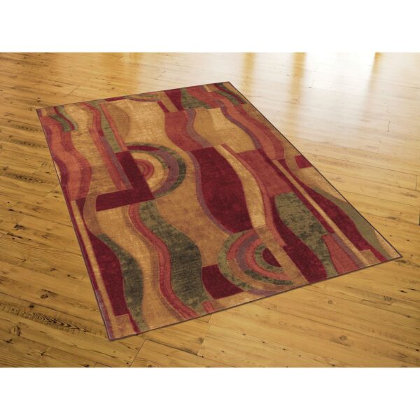 8' x 10' Abstract Area Rug with Red Wine Green and Yellow Colors - Image 2