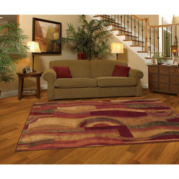 8' x 10' Abstract Area Rug with Red Wine Green and Yellow Colors - Image 3
