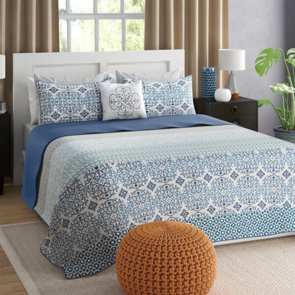 King 8-Piece Polyester Microfiber Reversible Quilt Set with Cotton Sheets - Image 2
