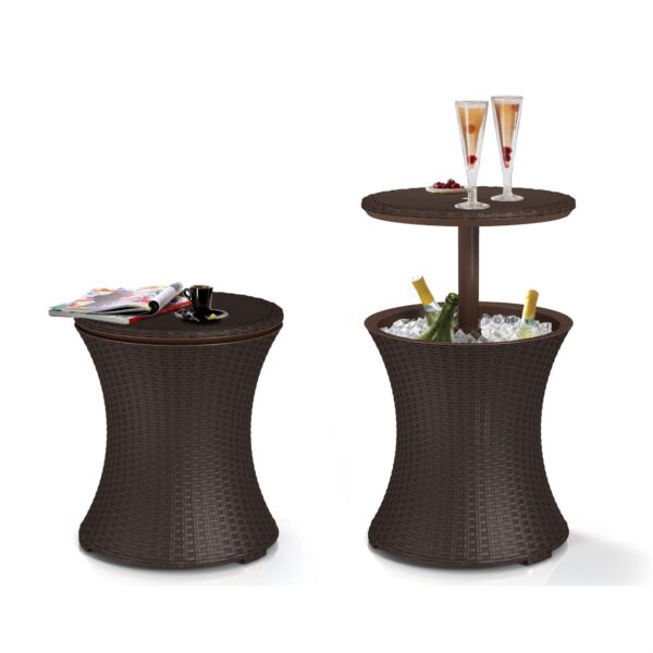 Outdoor Patio Pool Cocktail Table Cooler Bar in Brown Wicker Resin - Image 2
