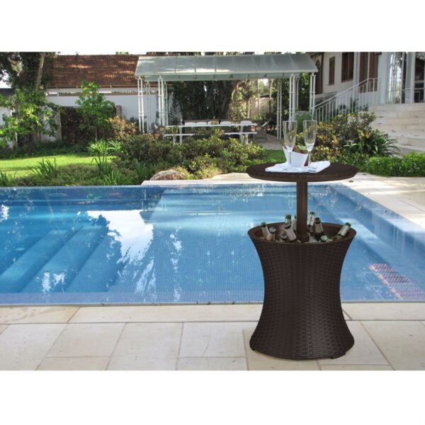 Outdoor Patio Pool Cocktail Table Cooler Bar in Brown Wicker Resin - Image 3