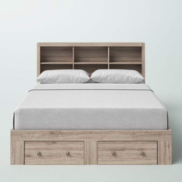 King Size Rustic Oak FarmHouse Low Profile 2 Drawer Storage Platform Bed - Image 2